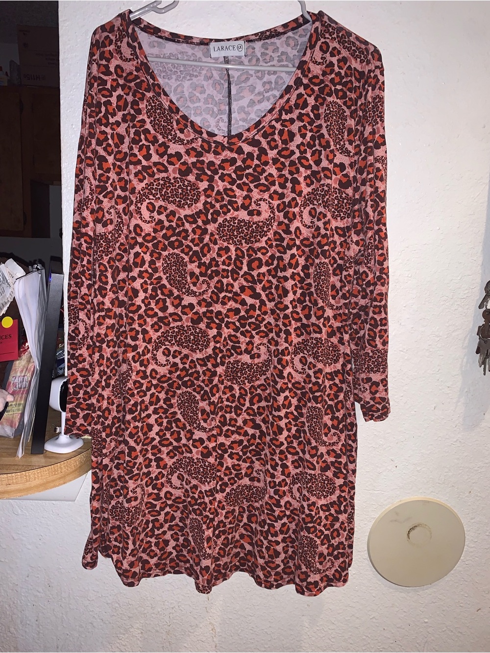 LARA Rose-Pink Paisley & Leopard Print Long Sleeve Dress